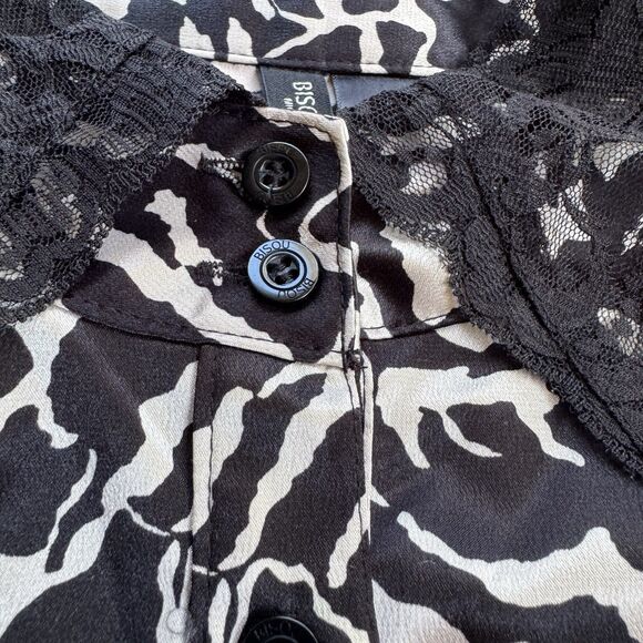 Bisou Bisou Shirt dress Size Large Black and Cream Geometric Short Lleeve - Picture 7 of 16